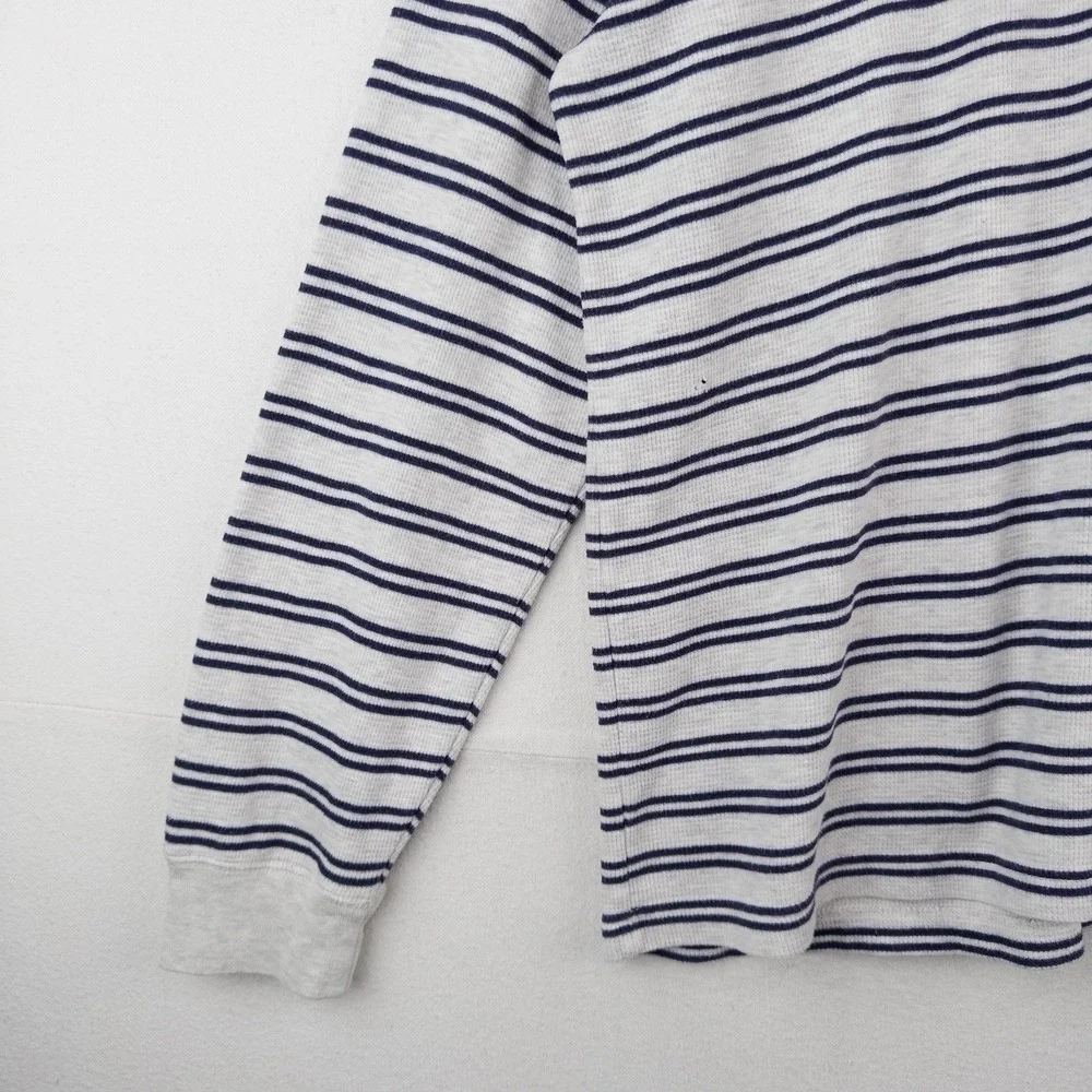 Chaps Ralph Lauren Men's XL Gray Blue Stripe Henley Shirt Long Sleeve *Pinhole
